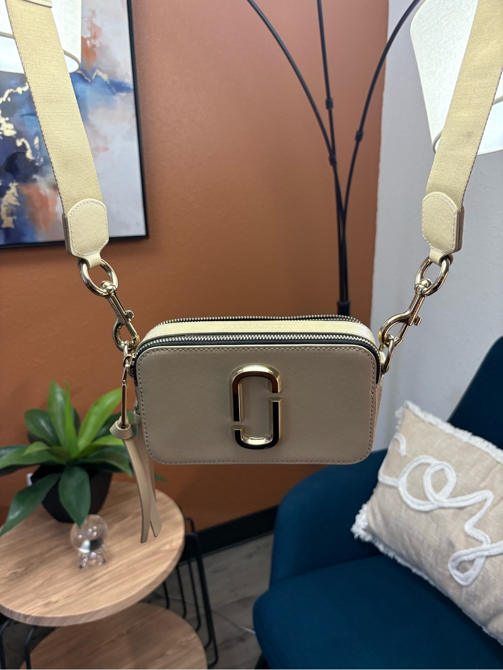 Marc Jacobs Pale Beige Snapshot Camera Crossbody with Gold Hardware